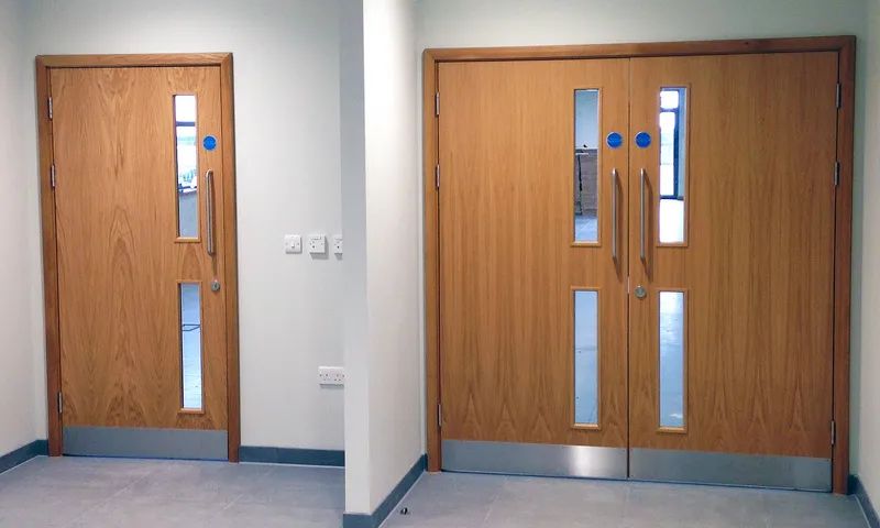 Oak single and double fire door pair