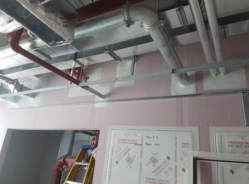 Plant room with sealed fire-rated boards