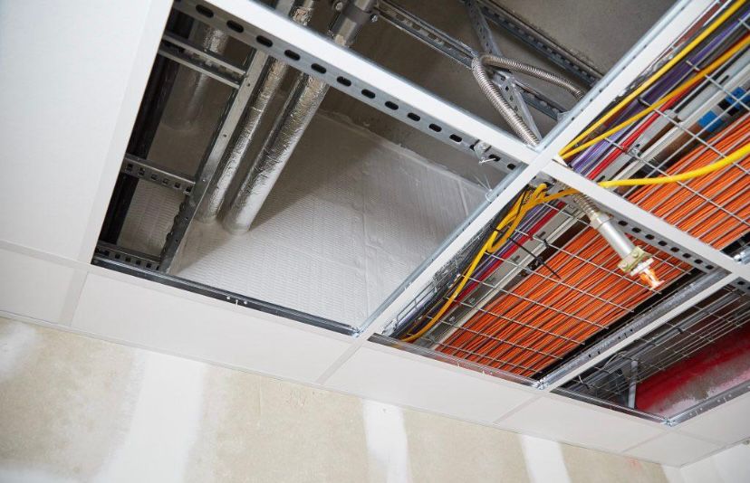 Ceiling void firestopping with cable trays